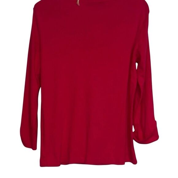 Jones New York Red Boat Neck Button Roll Tab Sleeves Top Ladies Size Medium - Picture 5 of 10